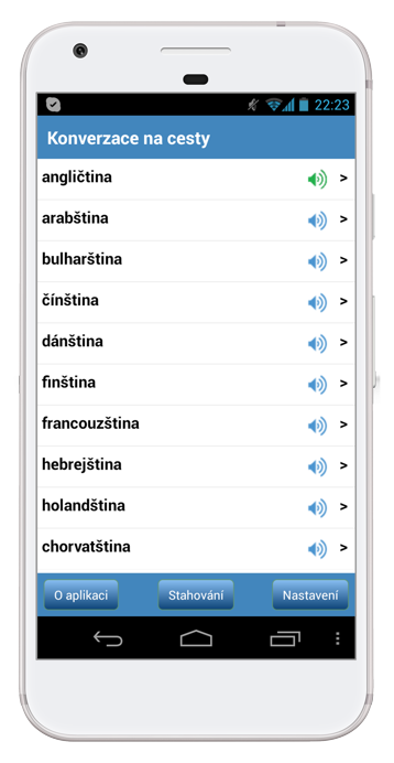 Konverzace na cesty na smartphonu s Androidem - seznam jazyků